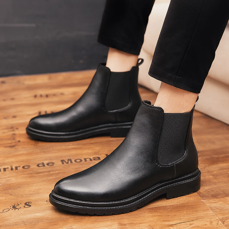 

men's casual business formal dress real leather boots handsome platform shoes gentleman chelsea botas de homens ankle bottes man