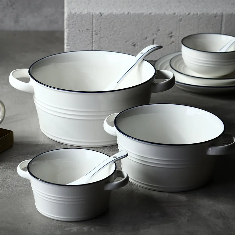 Керамическая бинауральная миска блюз простой Салатница в скандинавском стиле