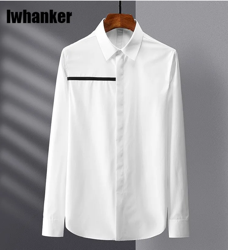 

Мужские рубашки с длинным рукавом, роскошные модные простые мужские строгие рубашки с длинным рукавом, облегающие мужские рубашки, размеры ...