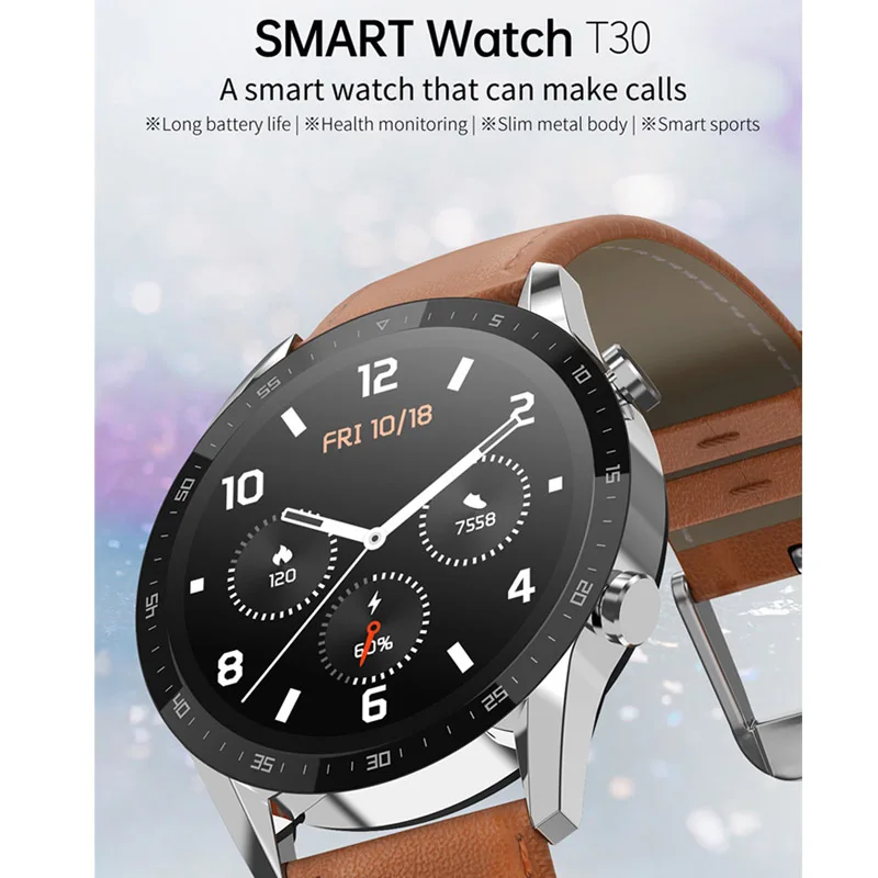 Смарт часы T30 мужские с Bluetooth пульсометром тонометром и оксиметром|Смарт-часы| |