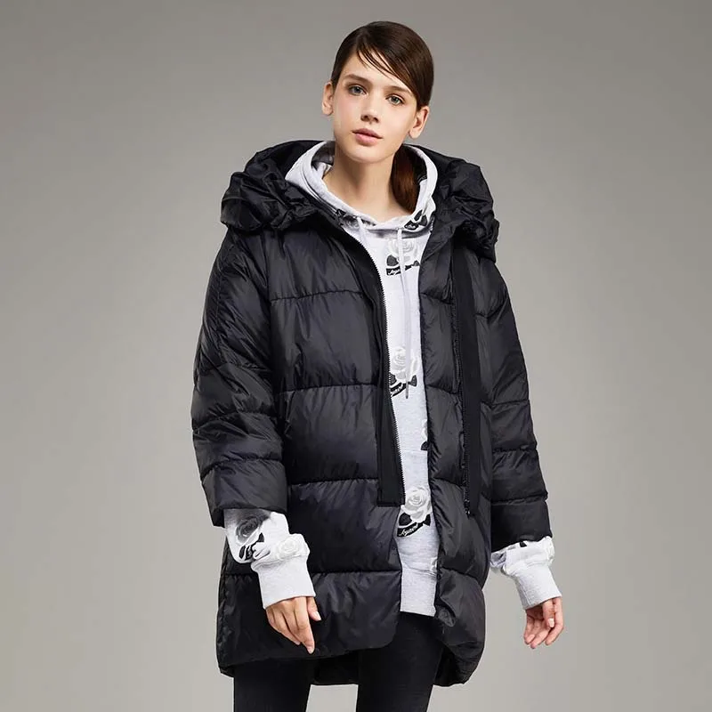 Women Goose duck down jacket Winter 2020 Fashion Turn collar Warm Female Coat Loose casual Long Outwear Elegant YNZZU 9O143 | Женская