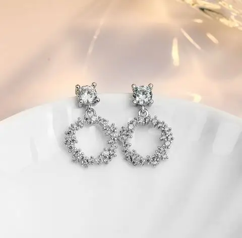 

925 Silver Stud Earrings Korean Simple Korean Quality Zircon Micro-Set Earrings Earrings Aretes De Mujer Modernos 2020
