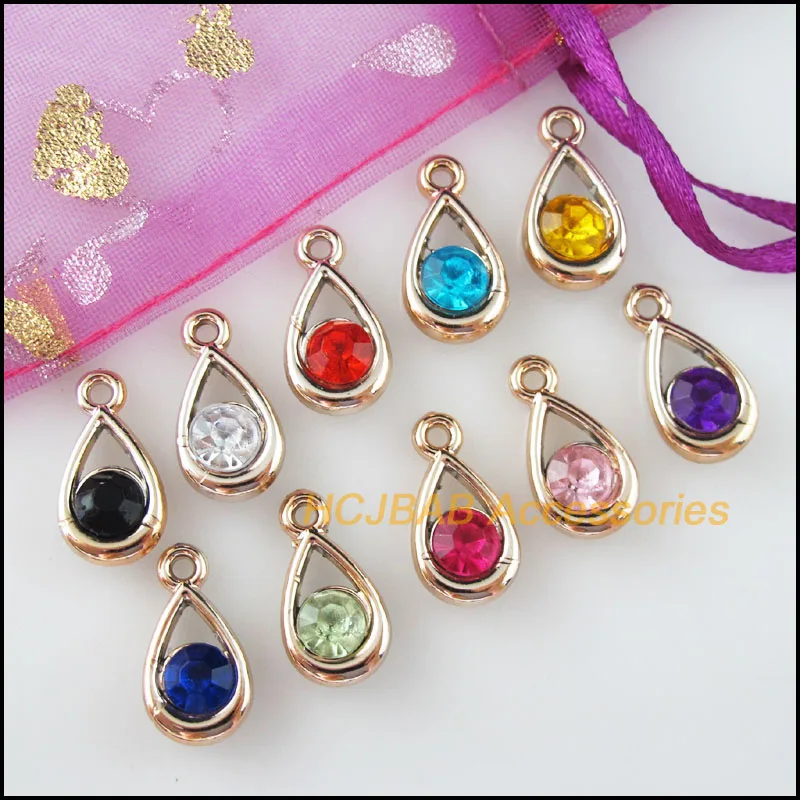 

30 New Teardrop Charms KC Gold Color Mixed Crystal Pandants 9.5x17.5mm