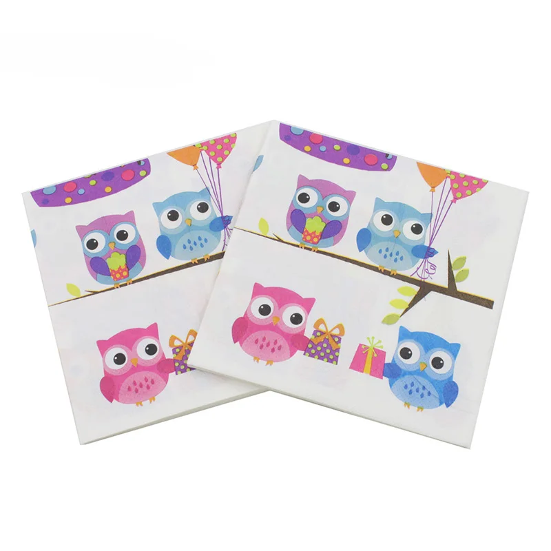 20pcs/lot New style creative printed Lovely Owl Paper Napkins for happy Birthday party Supplies home Decoration | Дом и сад