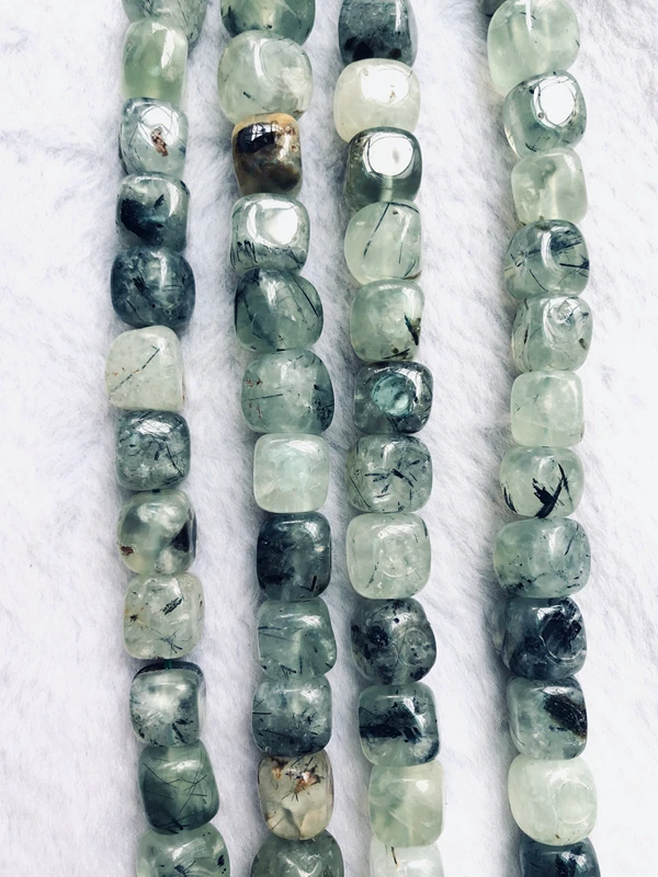 Wholesale 2strings Natural Green Prehnit e Gem Stone Polished Nugget Beads,Genuine Gem Jewelry Making Beads,15.5