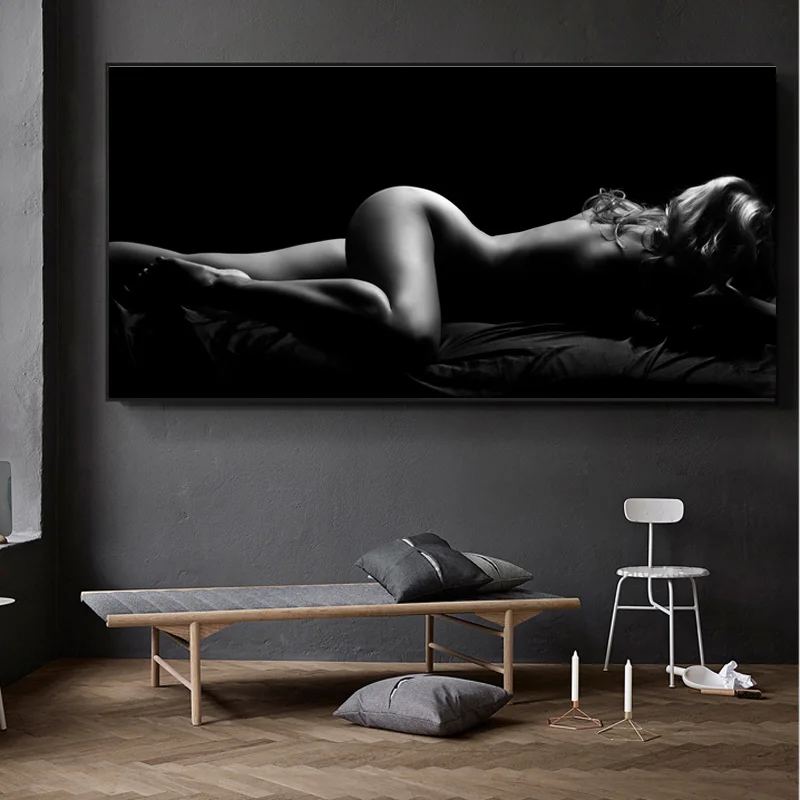 Современное искусство картина маслом Обнаженная женщина на черном холсте