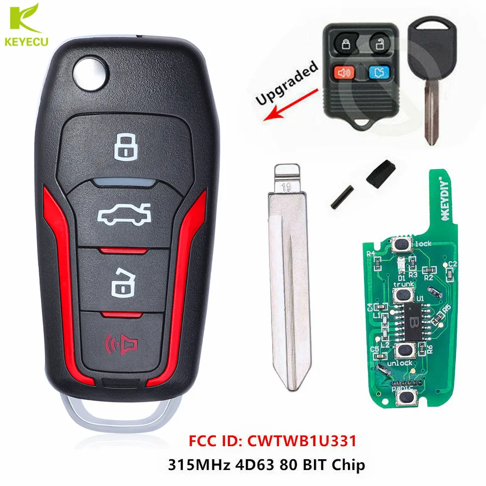 Запасной ключ KEYECU Red обновленный дистанционный брелок от машины 315 МГц 4D63 80 бит