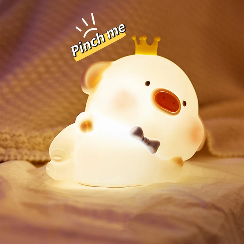 

USB Rechargeable Night Light Soft Silicone Animal Piggy Touch Sensor Bedroom Bedside Lamp With Remote For Kids Baby Gift