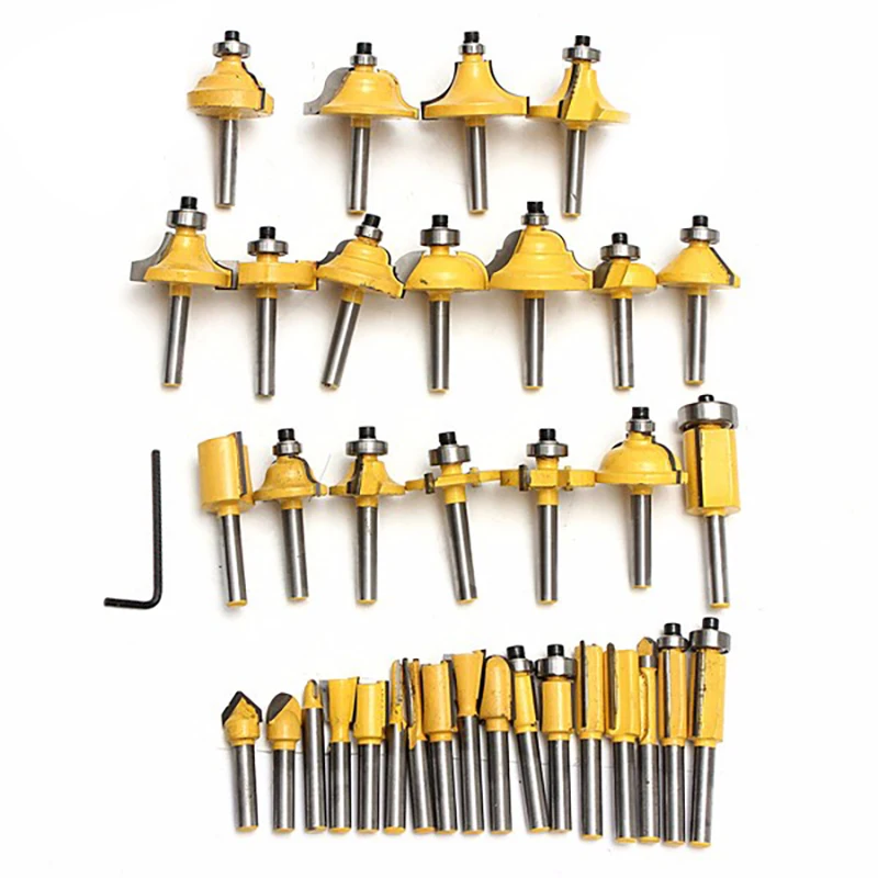

35PCS 1/4 Inch Wood Milling Cutter Shank Router Bit Set Trimming Machine Tool for Electric Trimmer Wood Work Cutting Kit