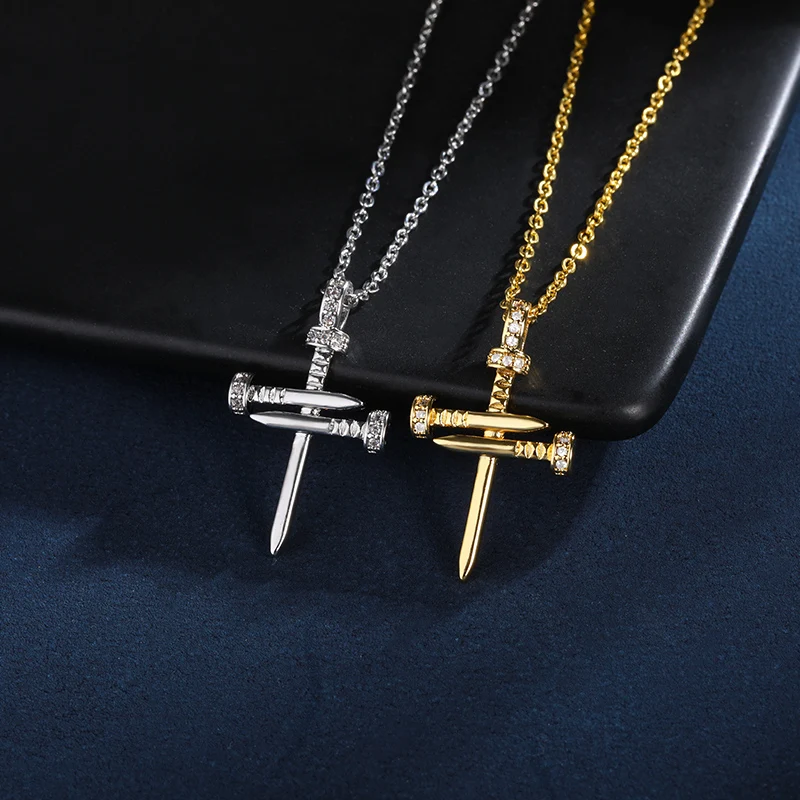 Punk Nail Shape Pendant Cross Necklace For Men Women Christian Jesus Collier Choker Party Jewelry Gothic Couple Prayer Gifts BFF