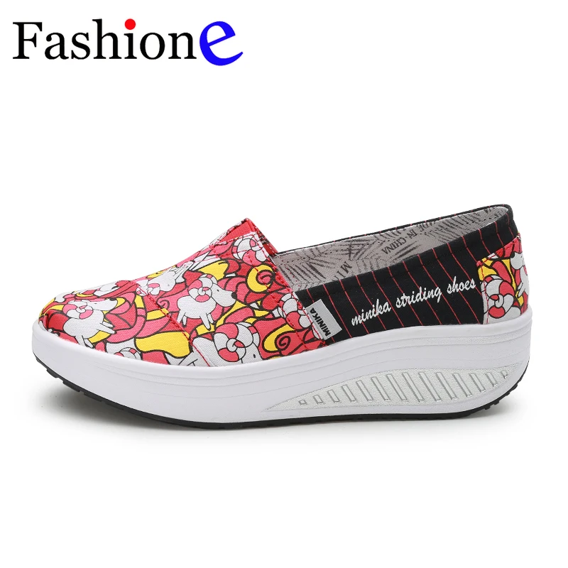 Canvas Print Women Swing Shoes 2018 New Arrival Height Increasing Health Slip-On Comfort Toning | Обувь