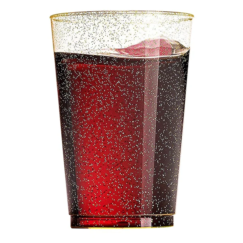 

50Pcs 10OZ Gold Plastic Cups, Disposable Gold Glitter Plastic Cups, Clear Plastic Cups Tumblers, Wedding Cups Party Cups