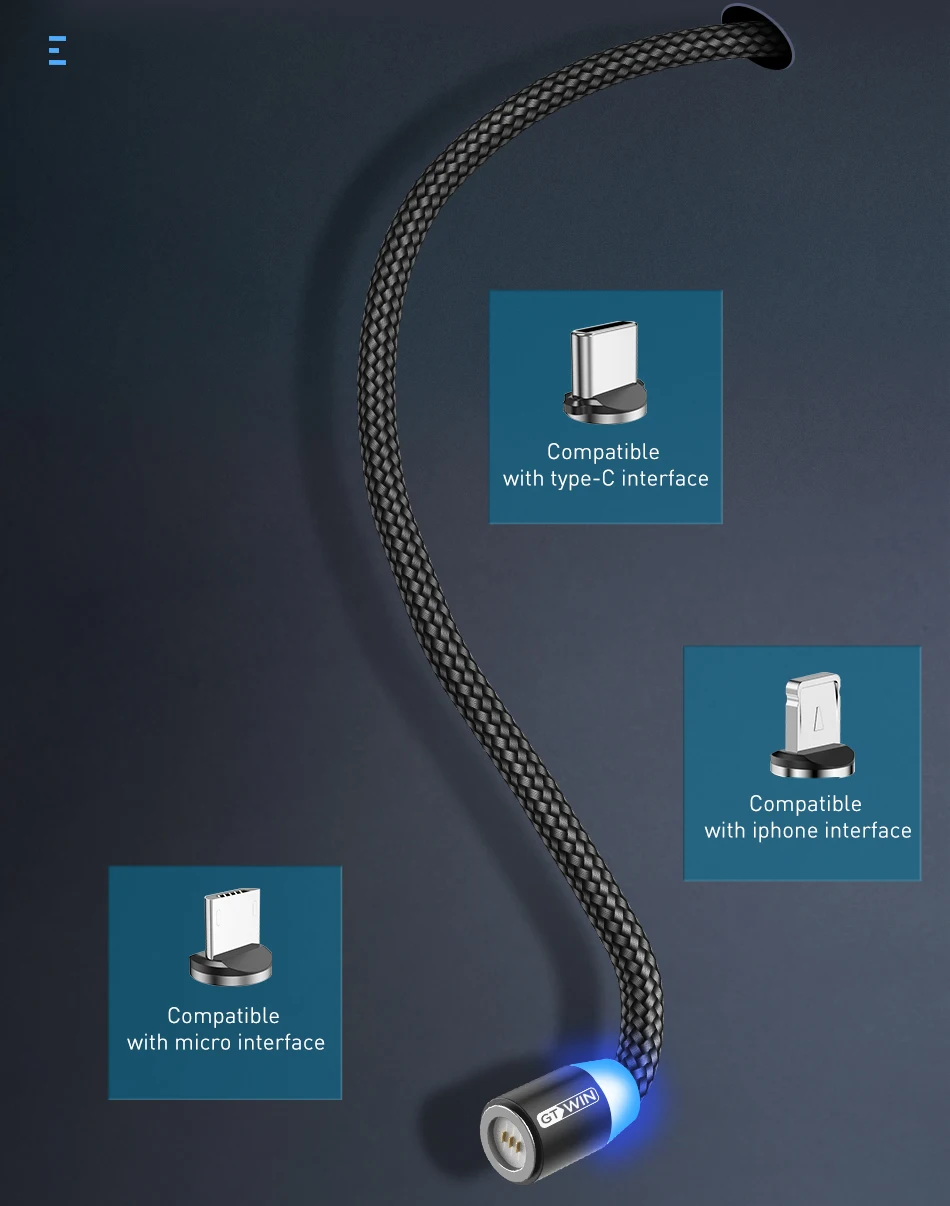 GTWIN 3A Магнитный кабель Micro USB кабель для iPhone Быстрая зарядка usb type C кабель для передачи данных для мобильного телефона Магнитный Шнур зарядное устройство 1 м/2 м