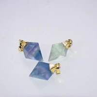fashion jewelry natural rainbow fluorite square pendant female 2019 gold top lovely stone healing pendant for women accessories