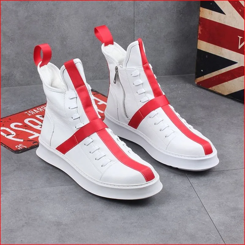 Мужские кожаные кроссовки на толстой подошве черные или Белые Повседневные в