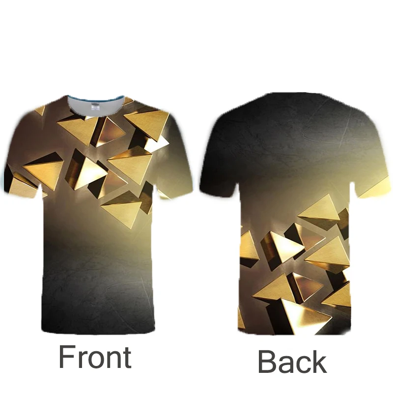

Summer Men's Round Collar Slim 3D Metal Triangle Print Funny Pullover Top Men's Sports Shirt