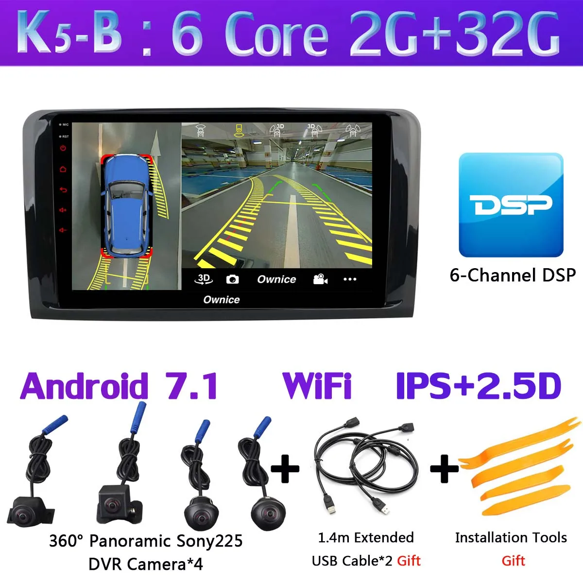 K5-B 1Din 360 ° камера Android 9,0 4 Гб+ 64 Гб SPDIF DSP CarPlay автомобильный мультимедийный плеер для Mercedes Benz ML GL W164 X164 SPDIF gps радио - Цвет: K5-B