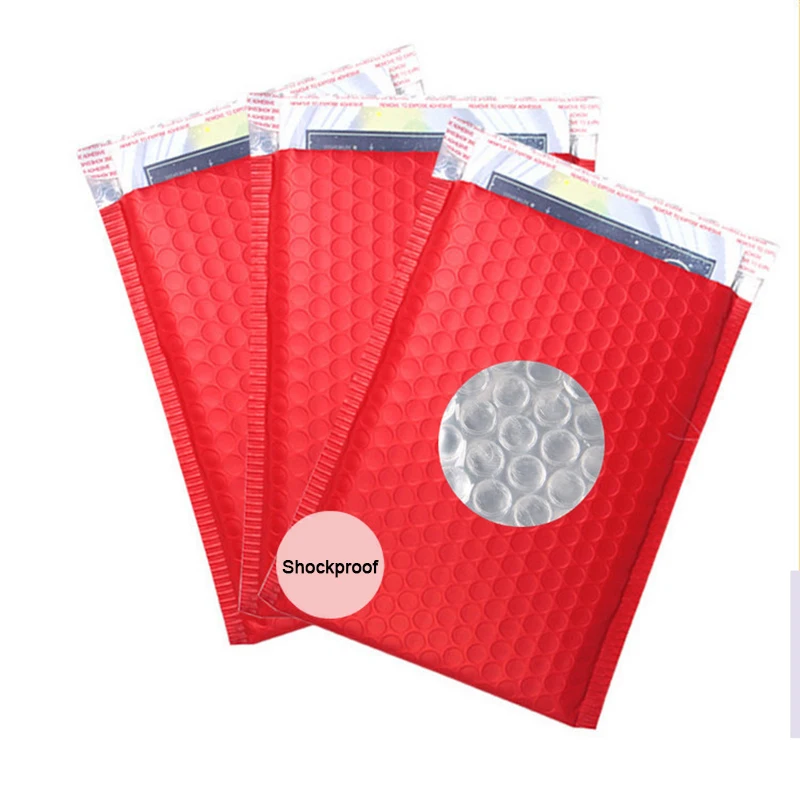 100Pcs Aluminum Foil Shipping Bags with Bubble Waterproof Gift Packaging Bag Matte Red Bubble Mailers Business Supplies 18x23cm