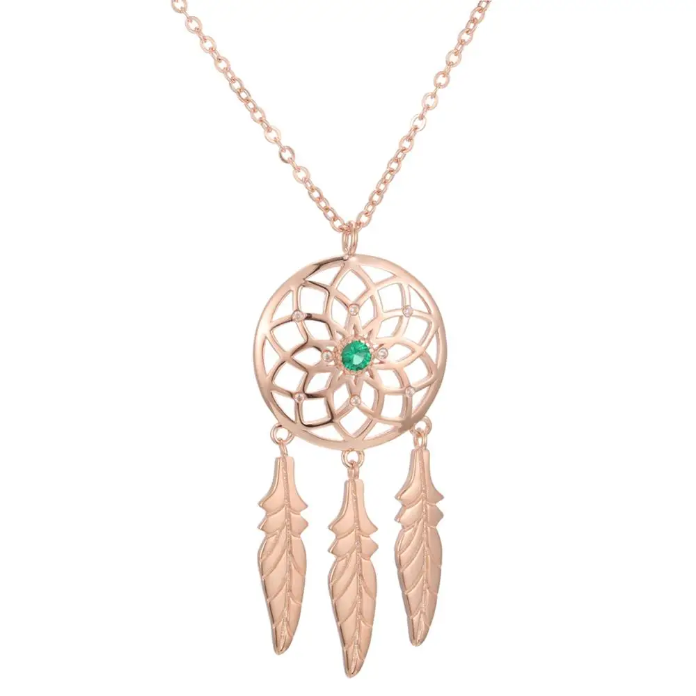 

925 Sterling Silver Jewelry CZ Cubic Zirconia Feather Dreamcatcher Pendant Necklaces for Women Birthday Gift 6pcs Lots Wholesale