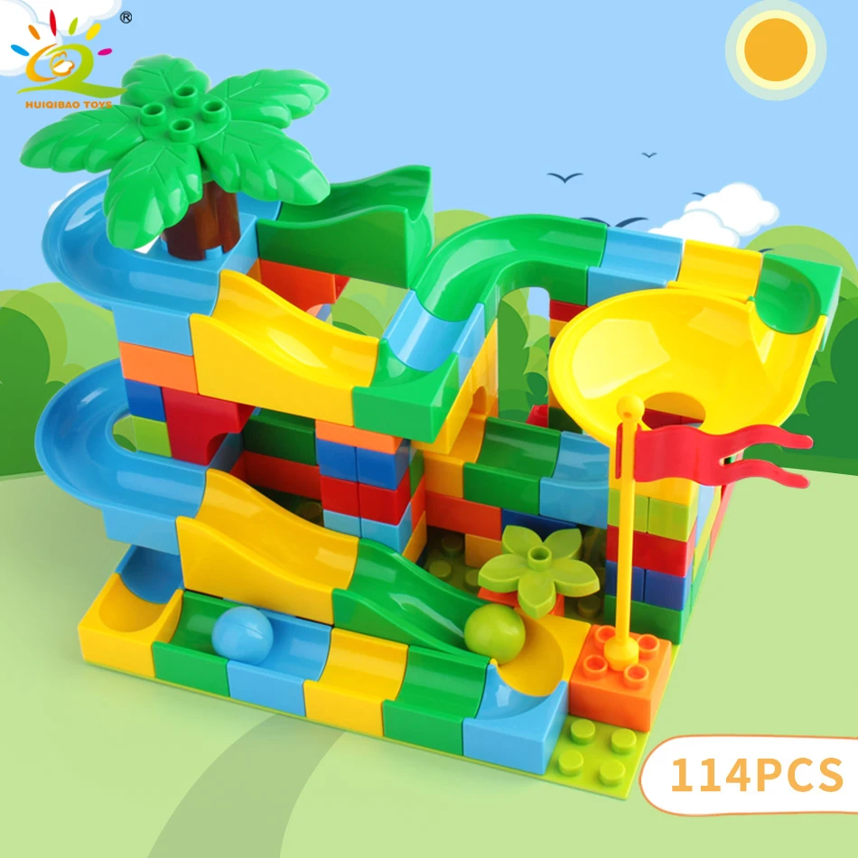 HUIQIBAO 114 шт. джунглей мрамора гоночная гонка строительные блоки Duploed лабиринт шар