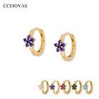 Серьги-кольца CCFJOYAS, из серебра 925 пробы, с маленьким цветком, минималистичный, белыйфиолетовыйчерныйсиний цвет, циркониевые серьги с цветочным мотивом
