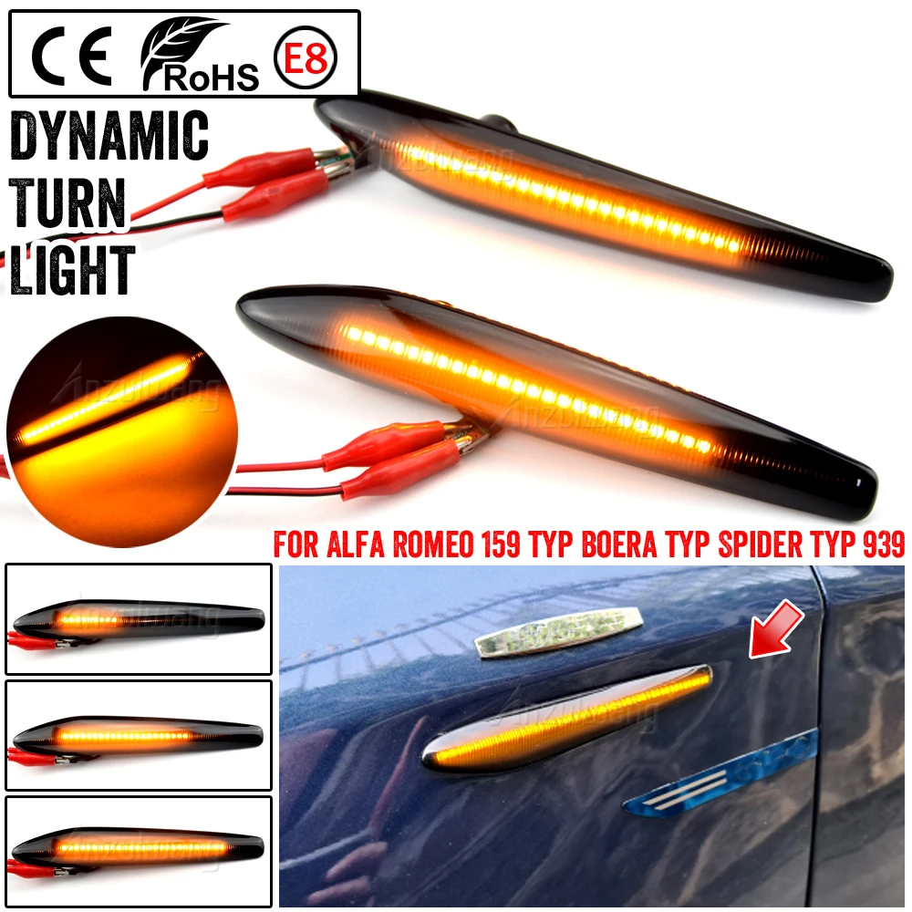 

2Pcs LED Dynamic Turn Signal Light Fender Front Side Marker Lamp For Alfa Romeo Spider 159 Sportwagon Boera #60691105 60691106