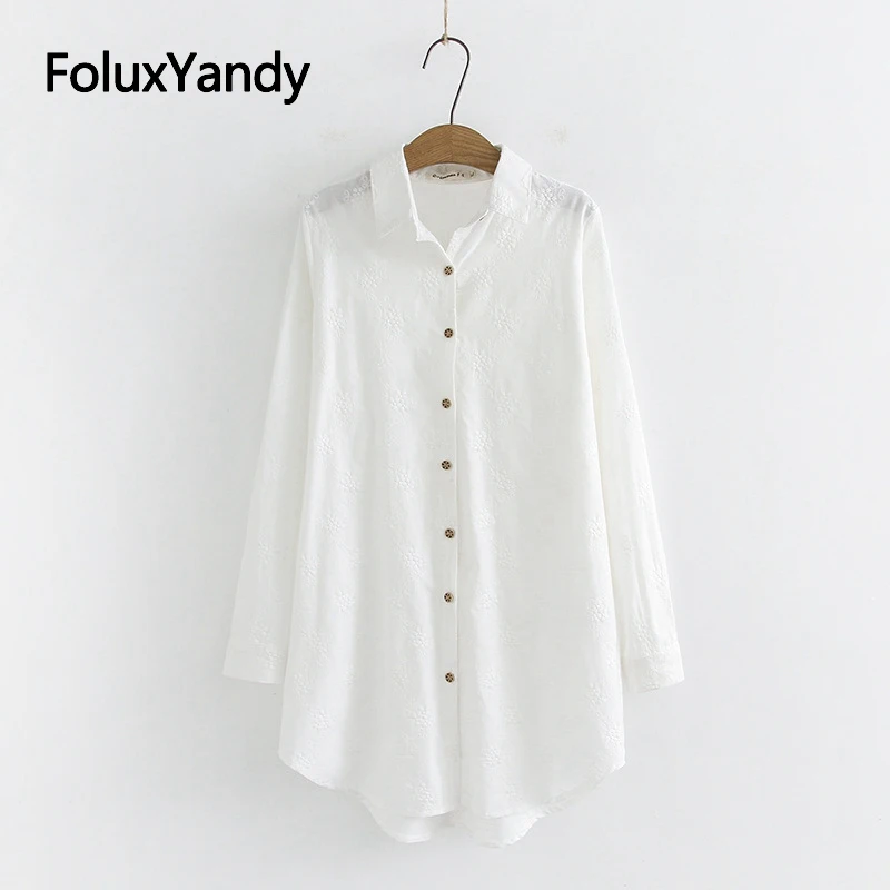 Белая блузка женские рубашки однобортные блузки с отложным воротником и длинным