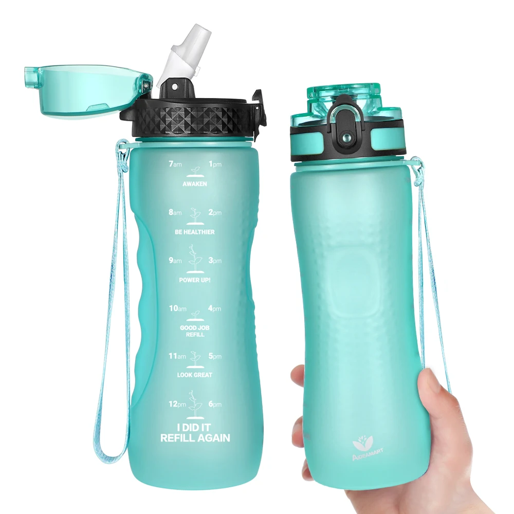 

Motivational Straw Water Bottles with Time Marker, 750ML Leak-proof , for Kid/Adults, BPA Free Tritan Plastic, One-hand Opening