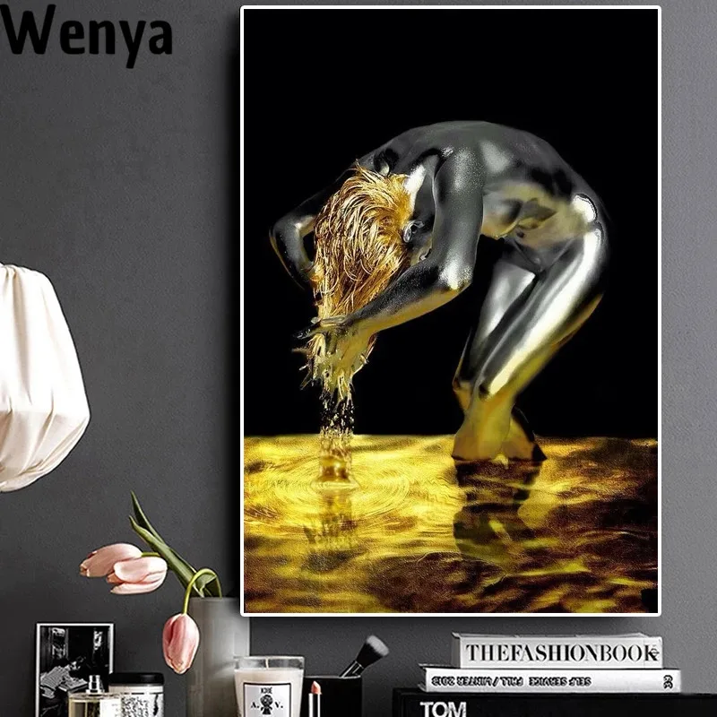 

Harry Style Golden Liquid Black Nude Woman Canvas Painting Poster Wall Art Painting Prints Scandinavian Living Room Pictures
