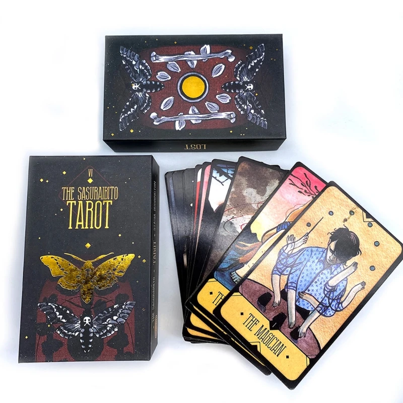 

The Sasuraibito Tarot 78 Card Deck and 63-page guidebook Original Divination Gilt edge beautiful sturdy lidded box featuring