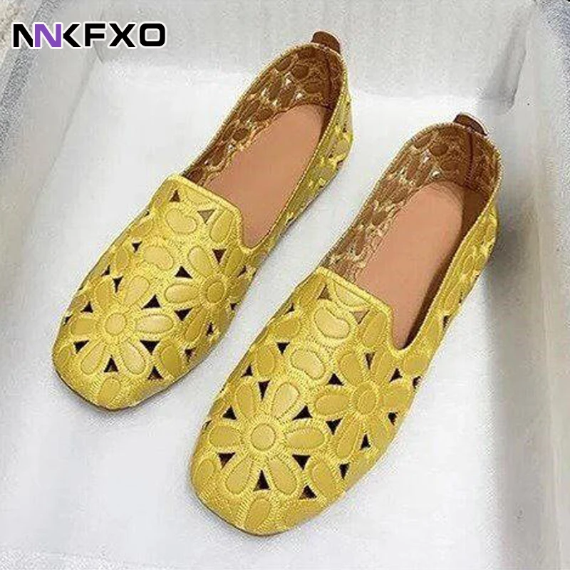 

Summer Women Flat Shoes Soft Casual Loafers Female Ballet Flats Sweet Cut Out Suede Slip On Moccasins Breathable Ladies Footwear