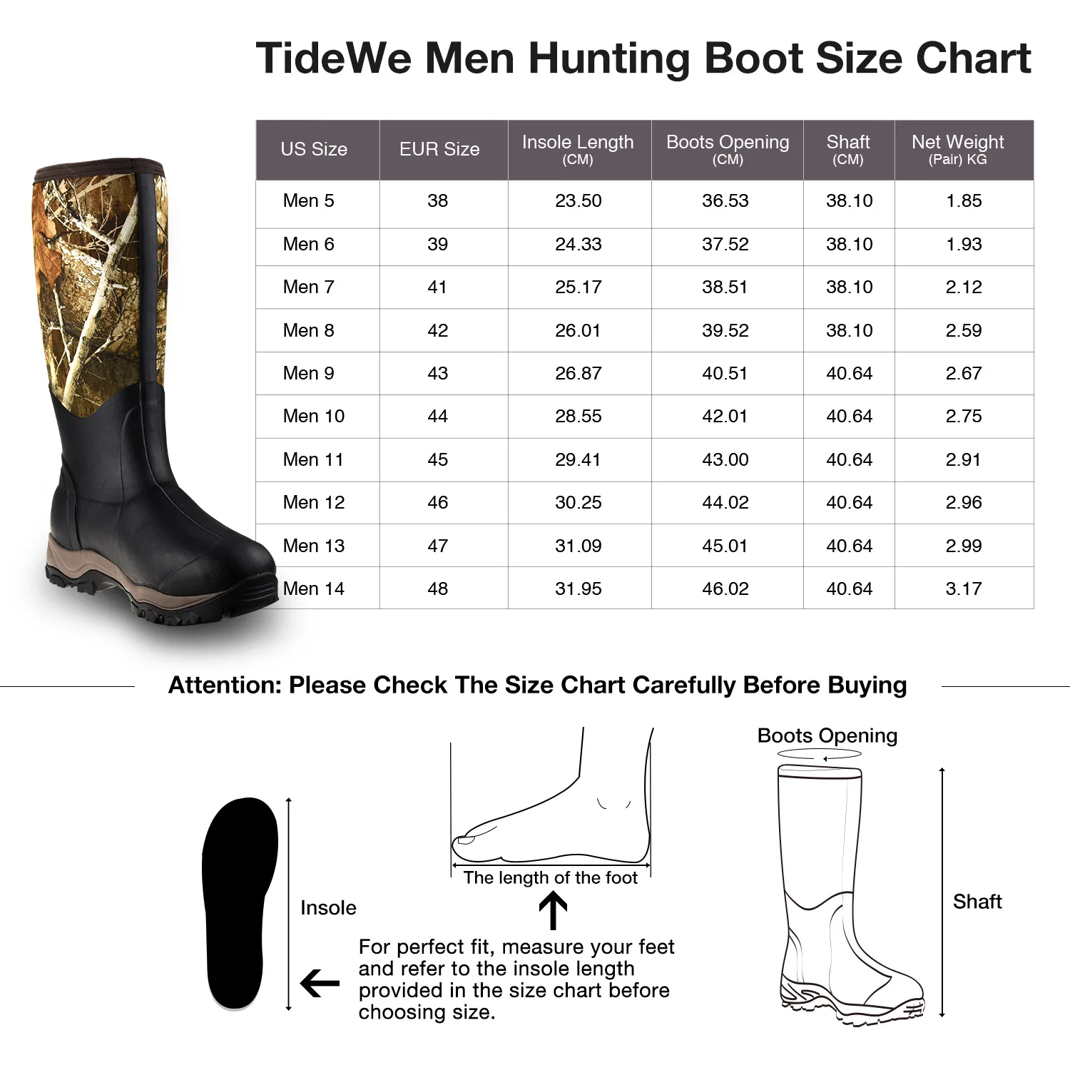 TideWe охотничьи ботинки с изоляцией 400 г водонепроницаемые прочные 40 см высотой 6 мм