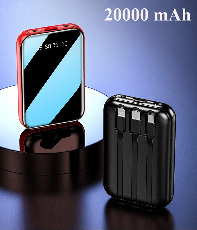 

20000mAh Mini Power Bank Portable Charger Mirror Screen LED Display Powerbank External Battery Pack Poverbank for Mobile Phones