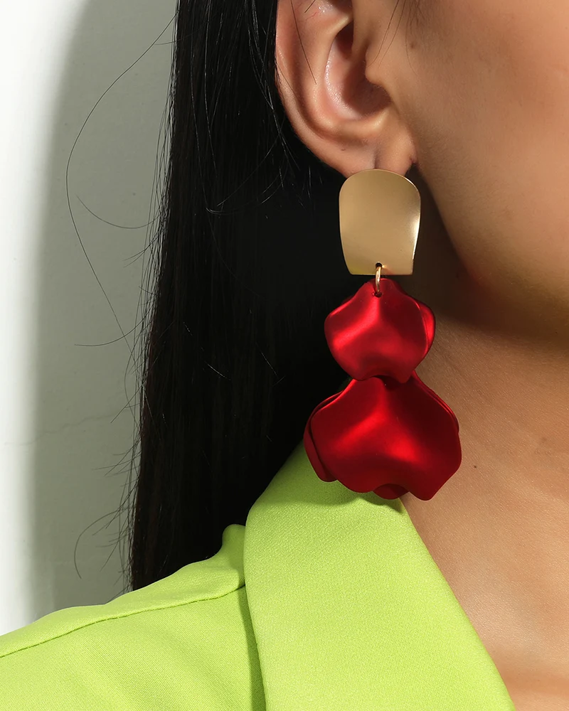

2021new design fashion jewelry exaggerated long rose petals earrings gold metal holiday party earrings for women gift Charm ear