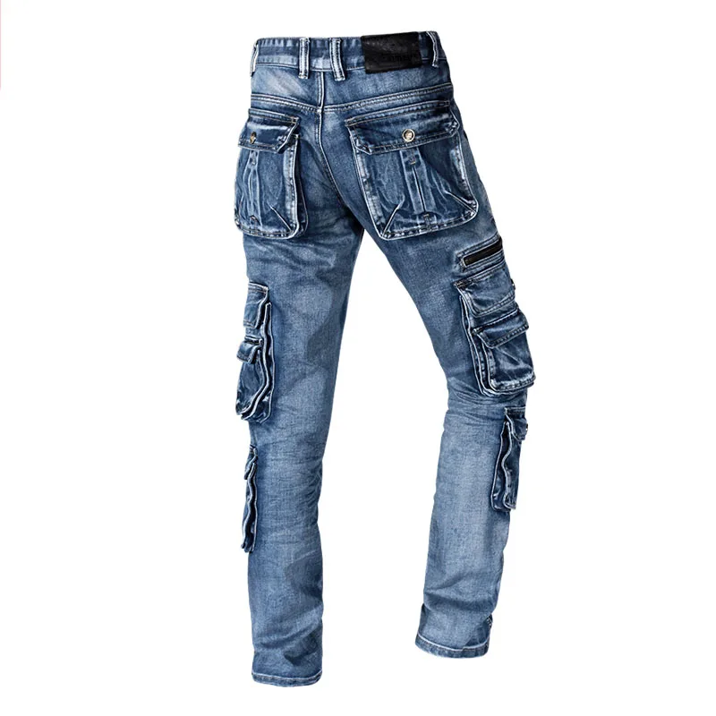 Mcikkny Новая мода Для мужчин грузов Жан брюки с несколькими карманами Slim Fit прямые
