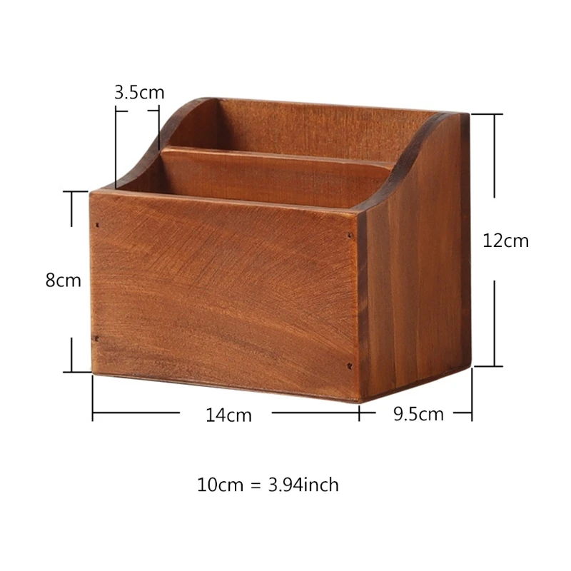 

Desktop Organizer Retro Wooden Storage Box Remote Control Phone Pen Container