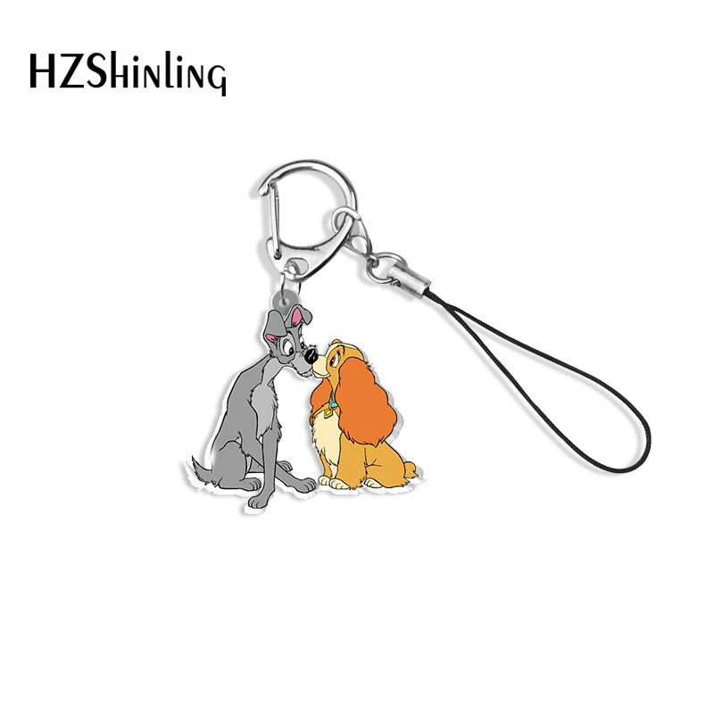 Lady and the Tramp Dogs Cartoon Acrylic Keychain Mobile Phone Straps Resin Epoxy Accessories