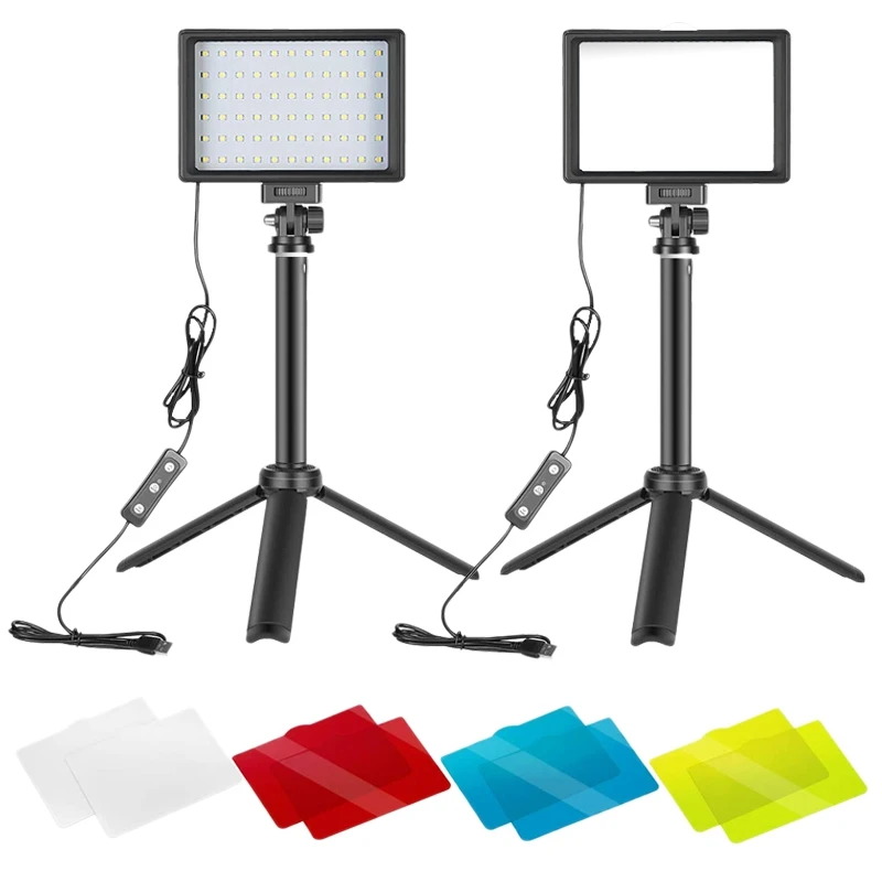 

2 Pieces Photography Lights 360 Degree Spin LED Video Light Adjust Adjustable Tripod Stand with Color Filters for Studio