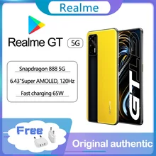 Original realme gt 5g smartphone google 120hz 6.43 super snapsuper amoled snapdragon 888 vidro 4500mah 65w carga super nfc (1)