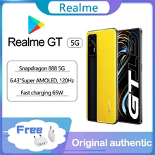 Original Realme GT 5G smartphone Google 120Hz 6.43 Super AMOLED Snapdragon 888 Glass 4500mAh 65W Super Charge NFC