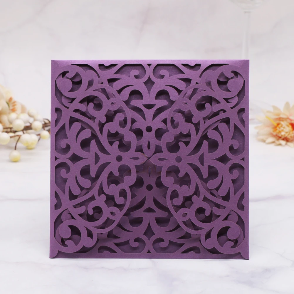 20Pcs/Lot Hollow Out Four Folded Wedding Invitations Card Blessing Greeting Birthday Party Anniversary | Дом и сад