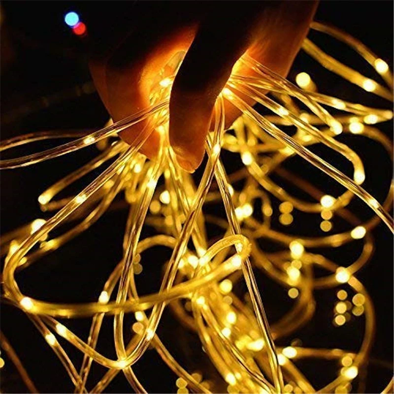 

12m copper wire transparent solid tube light string 100LED outdoor remote control battery box landscape garden decorative lanter