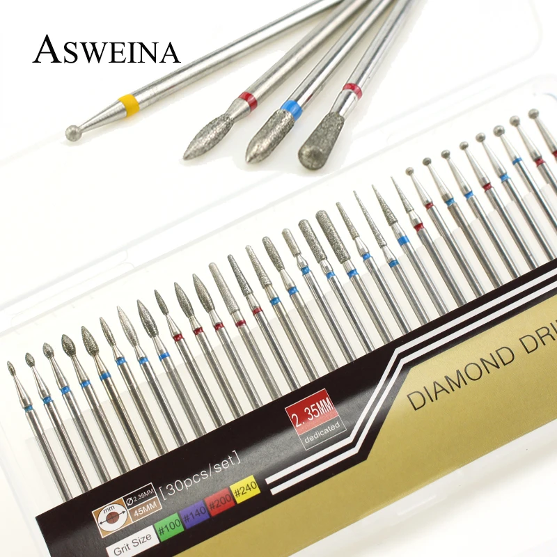 ASWEINA 30 шт./компл. Алмазных фрез для маникюра/педикюра Электрический аппарат для маникюра машина аксессуары пилочка для ногтей, удаляет мертвую кожу средство для удаления