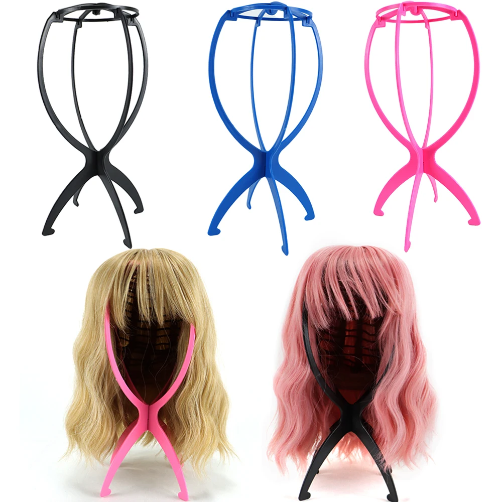 

1Pc Colorful Ajustable Mannequin Wig Stands Foldable Wig Head Stand Flexible Plastic Wig Holder Support For Wigs Drying Display