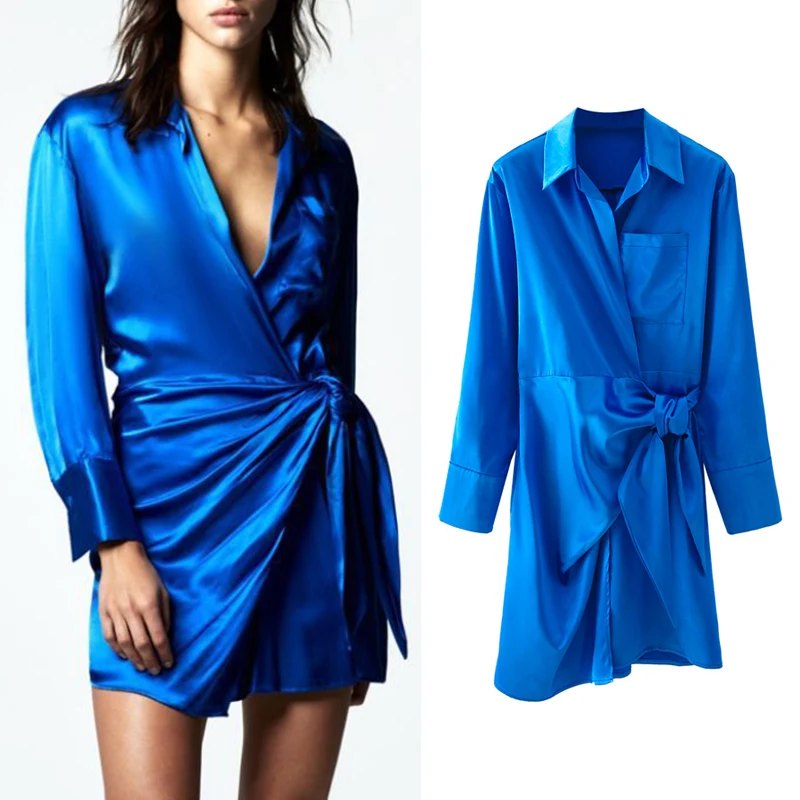 

Za 2021 Autumn Women Solid Shirt Dress With Bow Long Sleeve Ladies Fashion Elegant Mini Dress XZ21323