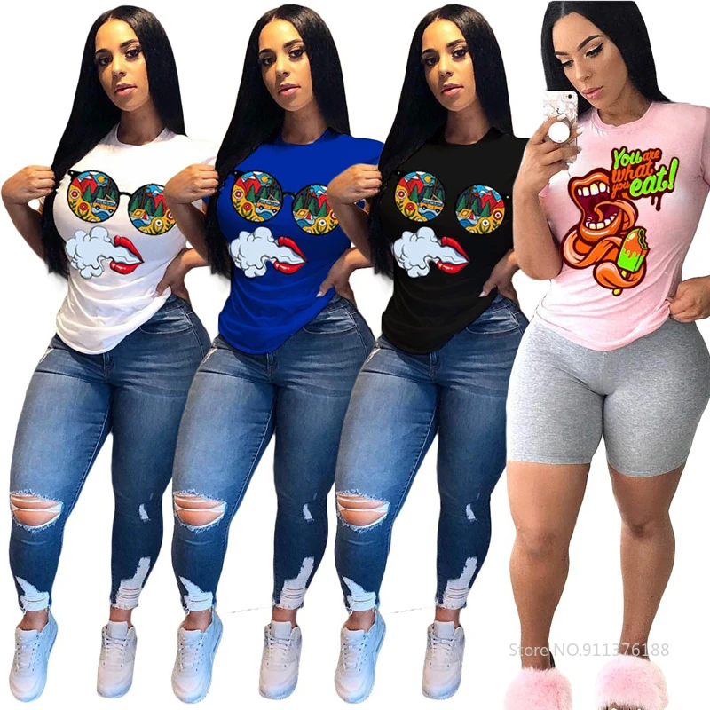 

Short Sleeve Summer Tops for Women Crew Neck Casual Streetwear Girls T Shirts Loungewear Graphic Tees Wholesale Dropshipping