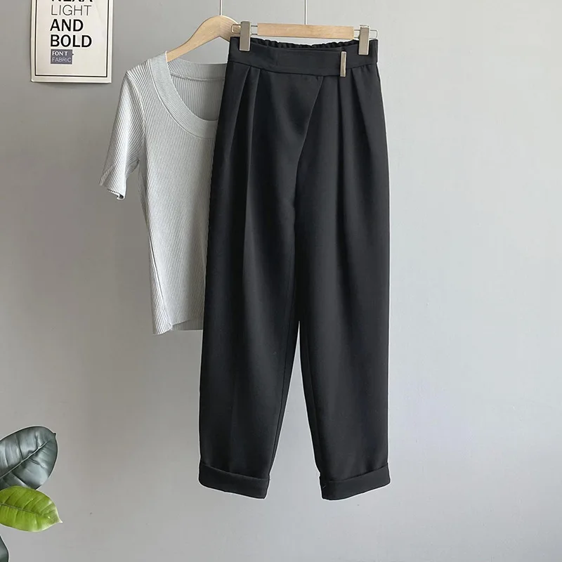 

2021 Spring Casual Women's Suit Pants Velcro Beige Black Design Drop Pants