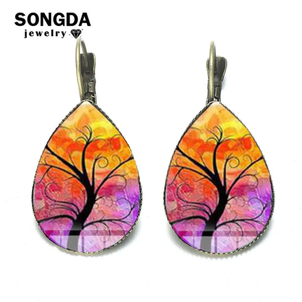 SONGDA Горячая распродажа! Висячие серьги с изображением дерева жизни закат