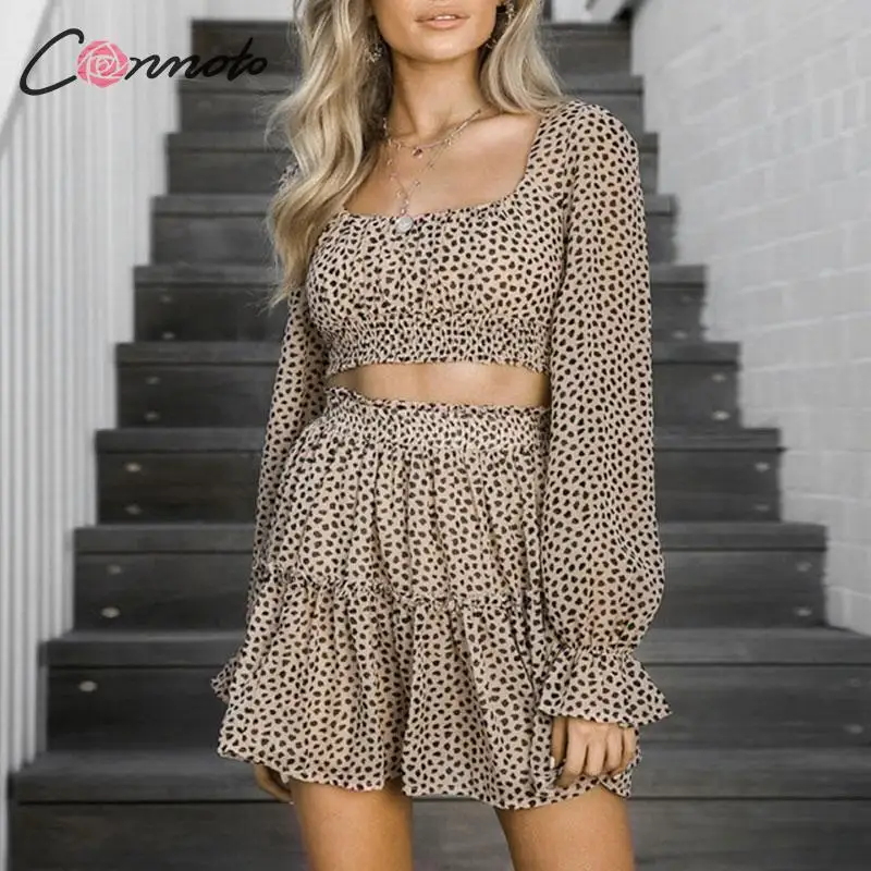Conmoto Модные леопардовые женские короткие топы и юбка костюм Женский Повседневный