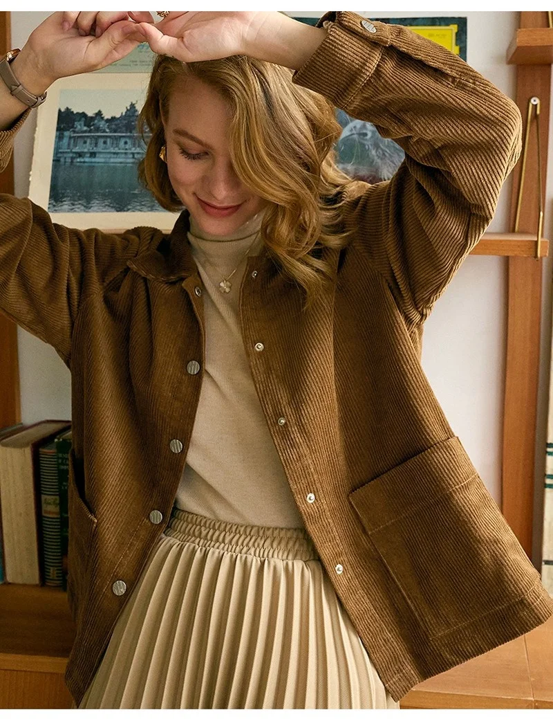 

D42807 Corduroy Jacket With Pocket Cotton Coat Women Fashion Woman Jacket Winter Clothes Women Fall Jackets For Women